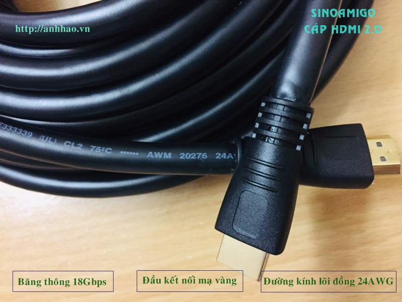 Cáp HDMI 2.0 SINOAMIGO sử dụng công nghệ mới nhất, độ phân giải lên đến 3D, 4K